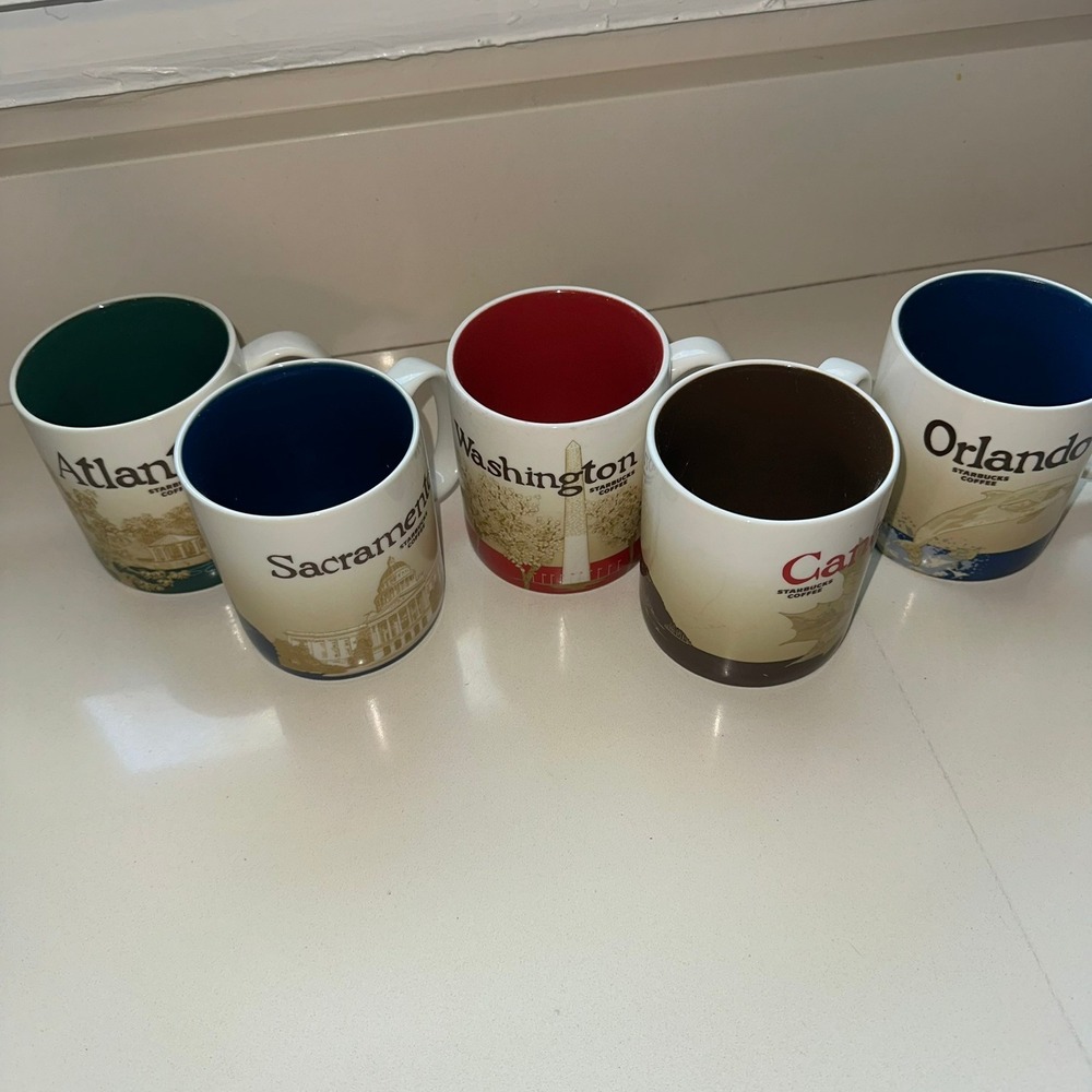 Set of 5 Starbucks City Series Coffee Mugs Atlanta Sacramento DC Canada Orlando